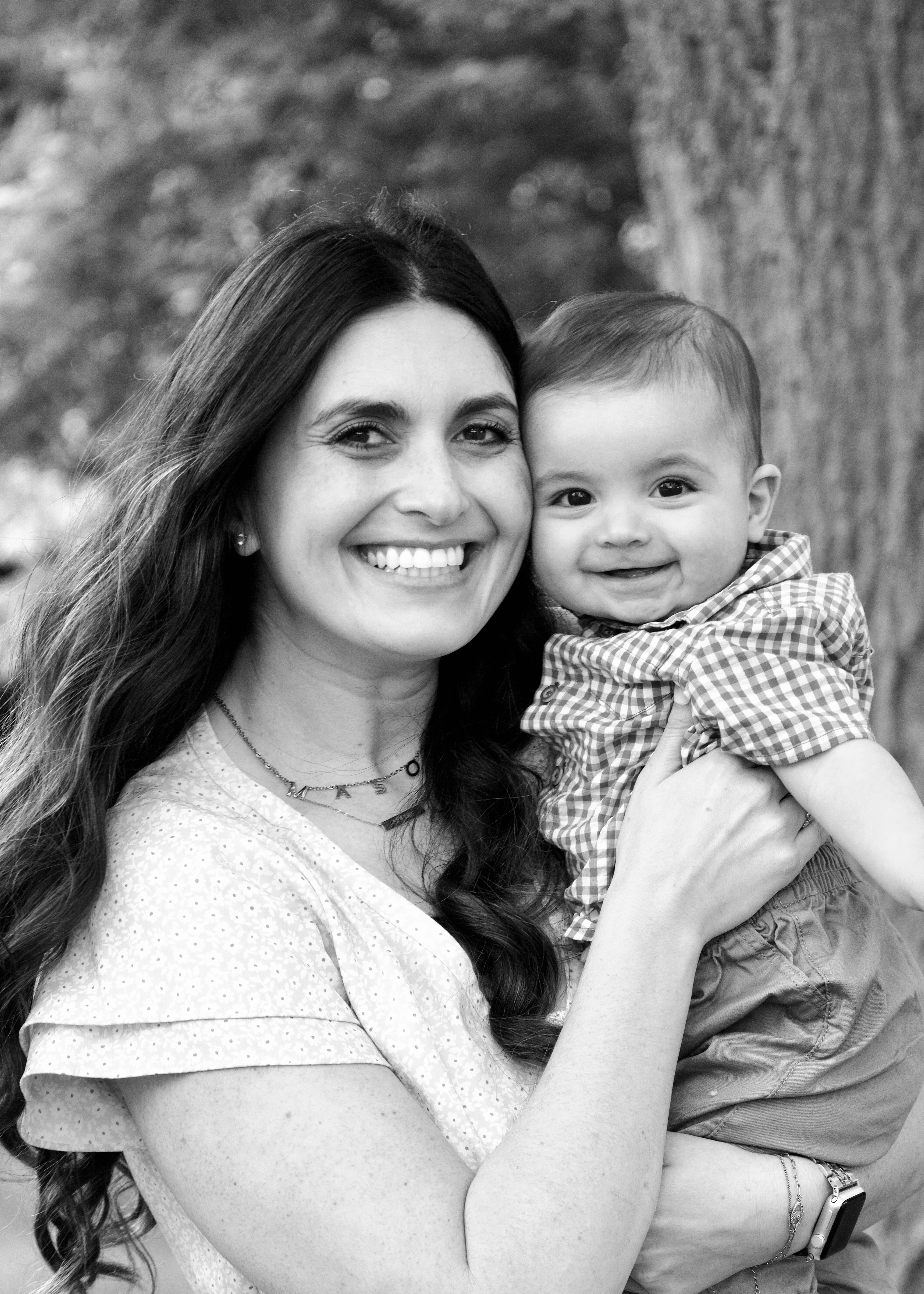 black and white photo, mother and son photo